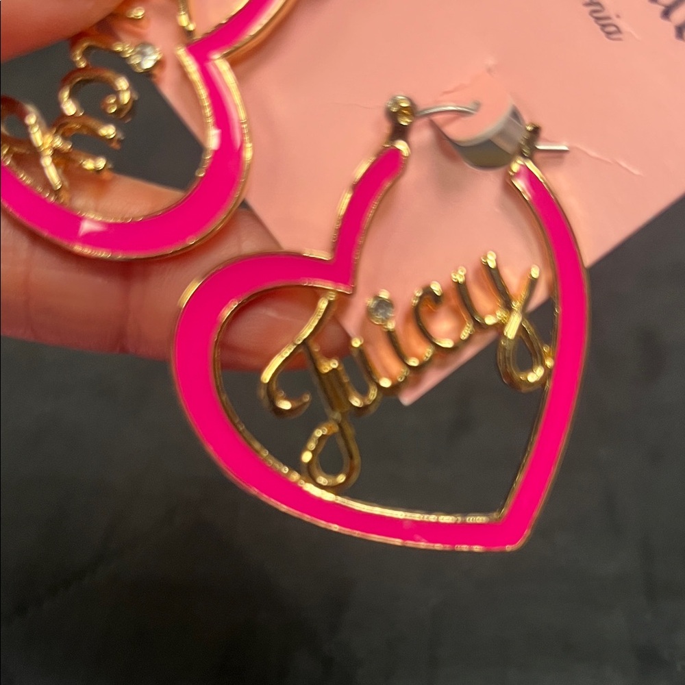 Juicy Couture Pink and Gold Script Earrings - Picture 2 of 2